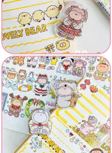 Amaryllis acrylic planner clips detail view, cute thick epoxy cartoon stationery decor.