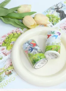 Spring scenery decorative washi tape detail shot, perfect for journaling and planners.