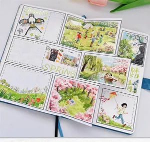 Spring scenery washi tape and journal stickers for creative DIY journaling and crafts