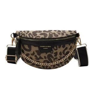 Retro Leopard Print Brusttasche modische Damen Umhängetasche Gürteltasche mit Kette.
