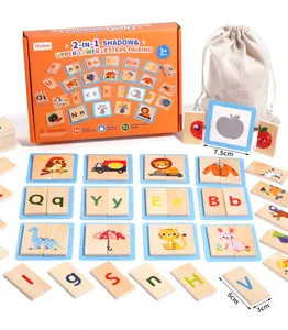 Jeu éducatif en bois pour enfants, puzzle d'association d'ombres et d'alphabet avec sac.