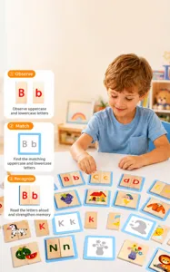 Jouet educatif en bois pour enfants, appariement de lettres et details d'apprentissage precoce.