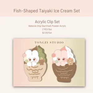 Detailed view of the cute epoxy glitter acrylic taiyaki ice cream clip set for daily note use.