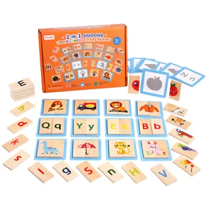Enfants Bois 2-en-1 Puzzle d'association d'ombres et de lettres Jeu Éducatif Apprentissage