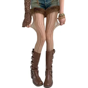 Women striped hollow out pantyhose fashion lace floral tights sexy sheer leg hosiery