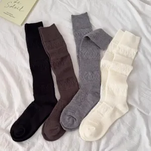 Donne vintage rombo maglia calzini spessi caldo termico ginocchio alto calzetteria.