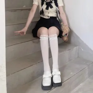 Japanese JK white lace mid-calf socks sweet Lolita cute bow stockings summer thin socks