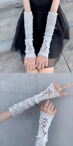 Manicotti in pizzo bianco lolita nastro incrociato guanti stile dolce e cool moda