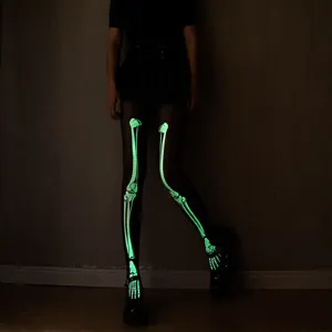Medias de Esqueleto Luminosas Mujer Halloween Gótico Estilo Oscuro Mallas Negras Fiesta Cosplay Disfraz Espeluznante Piernas