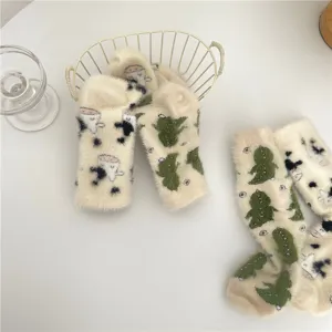 Fluffy warm plush socks for women, cute animal patterns, thickened fuzzy home floor sleep socks.