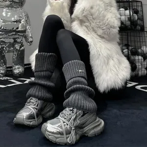 Dunkelgraue dicke Strick Stulpen für Damen, Y2K Winter warme grobe Rippe Stiefelsocken.