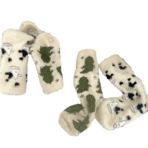 Cute thickened coral fleece socks with sweet animal patterns for warm home sleep use.