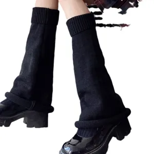 Jambières tricotées de style japonais pour femmes, chaussettes évasées noires, mode d'hiver.