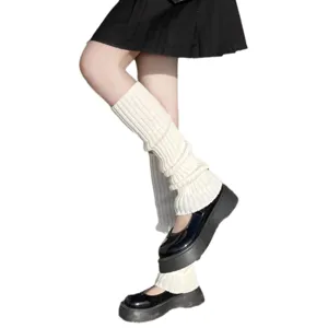 Weiße gestrickte Beinwärmer für Damen, süße japanische Lolita Stulpen, JK Socken.