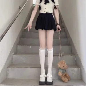 Japanese JK cute lace ruffle socks white lolita mid tube socks sweet style detail view