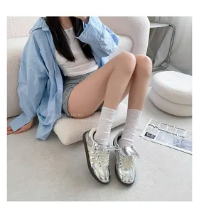 Calze medie in pizzo sottili e traspiranti da donna, comode calze in cotone tinta unita casual.
