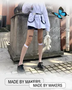 Calze a rete bianche da donna al polpaccio, design traforato stile scuro uniforme JK.