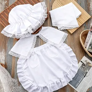 Ensemble d'accessoires de costume de soubrette en dentelle blanche avec bonnet col tablier.