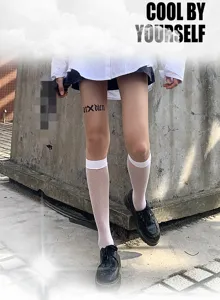 Calzini a metà polpaccio a rete bianchi da donna, calze uniformi JK gotiche, design sexy cavo.