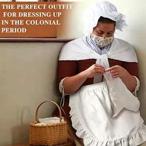 Ensemble de costume de servante historique avec bonnet en dentelle blanche et tablier.