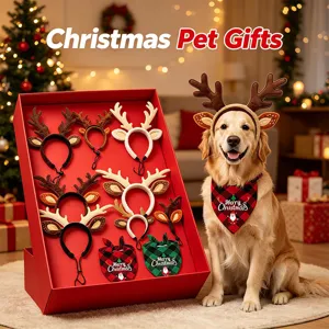 Kerst huisdier rendier gewei haarband en feestelijke geruite bandana set voor honden.