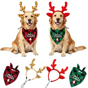 Kerst honden gewei hoofdband en stijlvolle geruite bandana voor huisdier setje