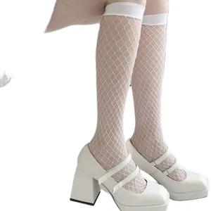 Calzini bianchi a rete da donna, sexy calze a rete al polpocchio per stile uniforme JK.