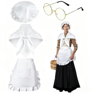 Ensemble de costume de chapeau de bonne en dentelle blanche avec lunettes tablier pour Halloween.