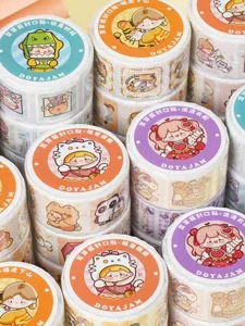 Cute cartoon sealing sticker rolls for DIY journaling, stationery and planner decoration.