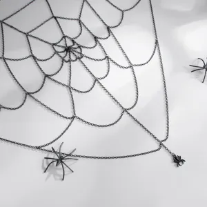 Gothische punk spinneweb lichaam ketting, zwart metalen net ontwerp met mini spin hangers.