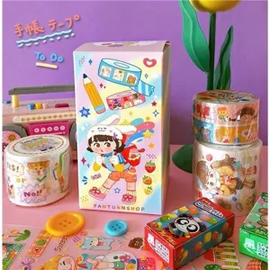 Niedliches Cartoon Washi Tape Rolle Und Transparentpapier Tagebuch Scrapbooking Dekoratives Schreibwaren Klebeband