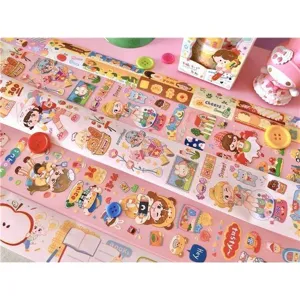Niedliches Cartoon Washi Tape Rollen Set für tägliches Tagebuch, Scrapbooking und DIY Basteln.