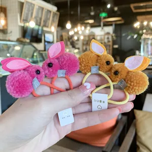 Cute plush rabbit hair tie for kids, soft animal hair rope and elastic hair band set.