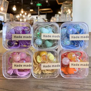 Élastiques à cheveux colorés coréens en boîte pour enfants, élastiques et perles mignonnes.