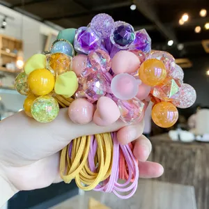 Élastiques à cheveux colorés pour enfants avec perles de bonbons mignons accessoires de cheveux