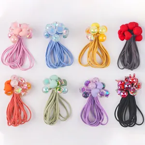 Élastiques à cheveux colorés pour enfants avec perles de dessin animé mignonnes et haute élasticité.
