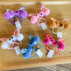 Korean style colorful plush rabbit hair ties, cute fuzzy bunny hair ropes for kids and women.