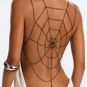 Gotische Punk Spinnenweb Franje Lichaam Ketting Zwart Metaal Mesh Rug Ketting Sexy Taille Sieraden Voor Dames Feest