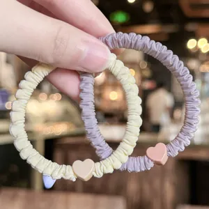 Koreanisch Satin Haargummi Süßes Liebesherz Anhänger Hohes Elastisches Haargummi Einfaches Tägliches Haarzubehör Für Damen