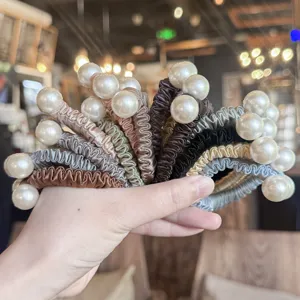 Chouchous de cheveux a double perle style coreen, cordes elastiques en satin elegantes pour femmes.