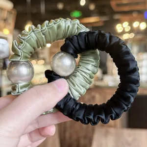 Satin pearl hair scrunchies elegant elastic hair ties sweet accessories for women and girls