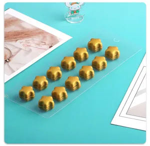 Nahansicht von goldenen Stern Magnet Schal Clips und Anti-Rutsch Brosche auf Karte.