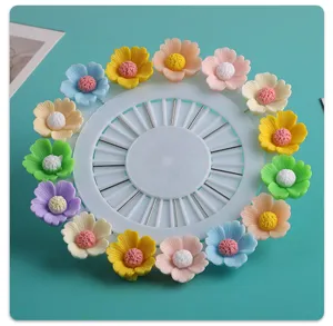 Wholesale colorful resin flower brooch pins with long needle for apparel accessories detail view
