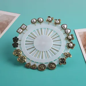 Vintage floral pearl long brooch pins set, elegant scarf hijab pins decorative accessories.