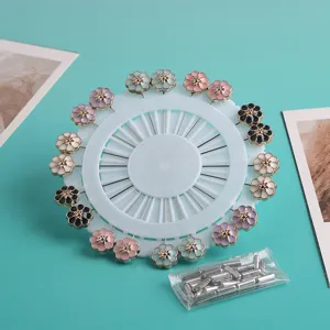 Colorful resin flower brooch long pins set for women scarf hijab accessories decoration