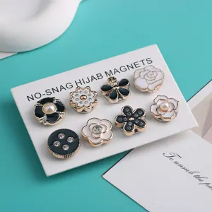 Bloemen hijab magneten set, elegante parel strass spelden voor sjaals kleding broche.