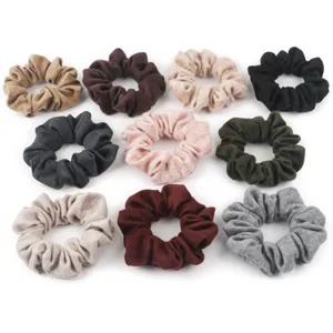 Coleteros de Tela de Lana para Mujer Color Sólido Plisado Cuerdas de Pelo Alta Elasticidad Accesorios de Cabello Diarios