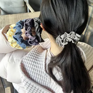 Ice silk hair scrunchies pleated elastic ponytail holder soft hair accessories multi pack