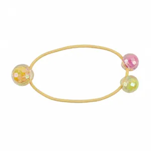 Colorful disco ball hair tie with double bead design, cute elastic hair band accessory.