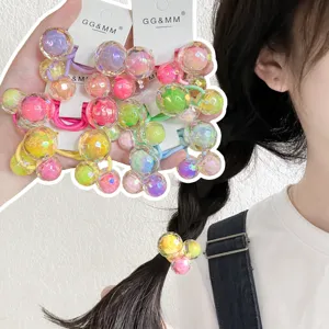 Colorful faceted crystal bead hair ties, cute double ball elastic ponytail holder for daily styling.